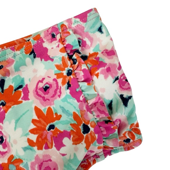 Janie & Jack Swimsuit Two Piece Floral Ruffle Size 4 Pink Orange Mint Green Blue - Picture 5 of 8